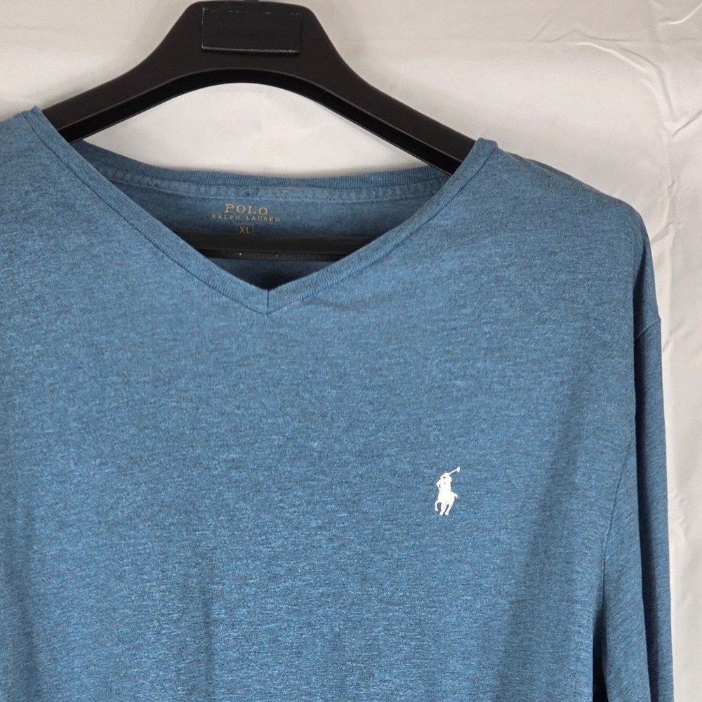 Polo Ralph Lauren Mens XL Blue Heather V-Neck Long Sleeve T-Shirt Cotton Pony
